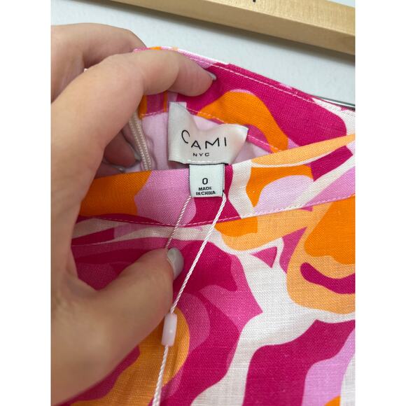 NWT Cami NYC Mika Ruffled Linen Retro Floral Pink and Orange Mini Skirt - Picture 7 of 8